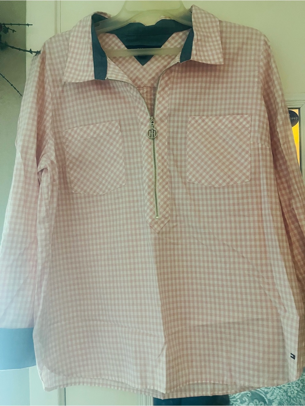 Tommy Hilfiger Pink Gingham Long Sleeve Zip Pullover